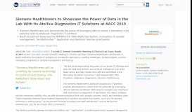 
							         Siemens Healthineers to Showcase the Power of Data in the ...								  
							    