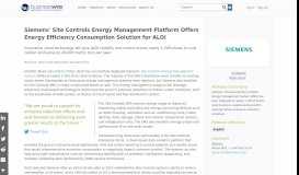 
							         Siemens' Site Controls Energy Management Platform Offers Energy ...								  
							    