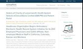
							         Sisters of Charity of Leavenworth Health System Selects eCW								  
							    