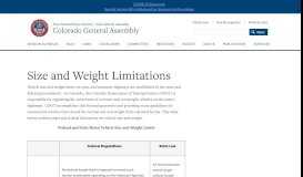 
							         Size and Weight Limitations | Colorado General Assembly								  
							    