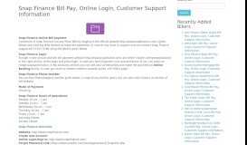 
							         Snap Finance Bill Pay, Online Login, Customer Support Information								  
							    