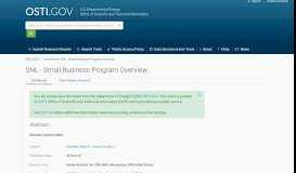 
							         SNL - Small Business Program Overview - OSTI.gov								  
							    