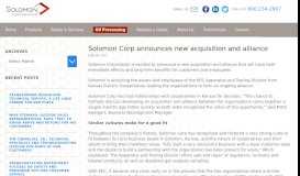 
							         Solomon Corp announces new acquisition and ... - Solomon Corporation								  
							    