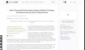 
							         Sonic Financial Technologies Selects SAVVIS To Power SonicStorm ...								  
							    
