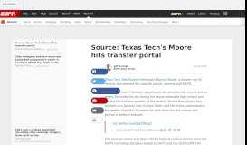 
							         Source - Texas Tech's Moore hits transfer portal - ESPN.com								  
							    