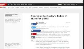
							         Sources -- Kentucky's Baker in transfer portal - ESPN.com								  
							    
