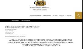 
							         Special Education - Bald Eagle Area School District								  
							    
