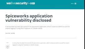 
							         Spiceworks application vulnerability disclosed | WeLiveSecurity								  
							    