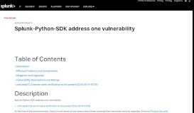 
							         Splunk-Python-SDK address one vulnerability | Splunk								  
							    