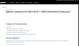 
							         Splunk response to CVE-2018-11409: Information Exposure | Splunk								  
							    