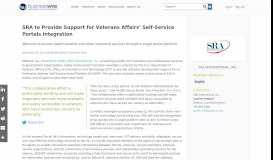 
							         SRA to Provide Support for Veterans Affairs' Self-Service Portals ...								  
							    