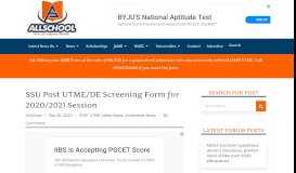
							         SSU Post UTME / DE Screening Form 2019/2020 Academic Session								  
							    