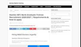 
							         Stanbic IBTC Bank Graduate Trainee Recruitment ... - Recruitment Portal								  
							    