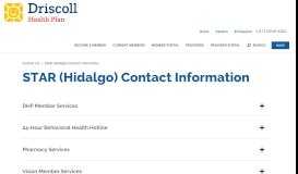 
							         STAR (Hidalgo) Contact Information | Driscoll Health Plan								  
							    