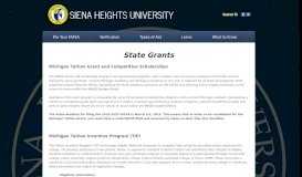 
							         State Grants - Financial Aid - Siena Heights University								  
							    