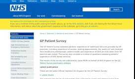 
							         Statistics » GP Patient Survey - NHS England								  
							    
