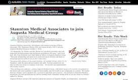
							         Staunton Medical Associates to join Augusta Medical Group : Augusta ...								  
							    