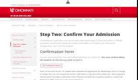 
							         Step Two: Confirm Your Admission | UC Blue Ash College								  
							    