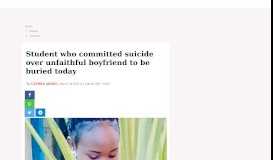 
							         Student kills herself over 'unfaithful' man : The Standard								  
							    