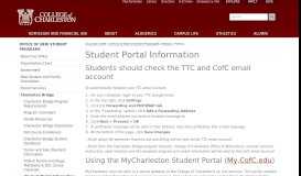 
							         Student Portal Information - College of Charleston								  
							    