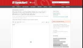 
							         Study links unhealthy diet to mental illness in California adults ...								  
							    