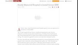 
							         Sturdy Memorial Hospital to install Cerner EHR - DistilNFO Publications								  
							    