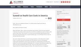 
							         Summit on Health Care Costs in America – Alliance for Health Policy								  
							    