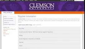 
							         Supplier Information | Clemson University, South Carolina								  
							    