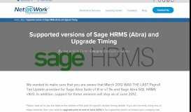 
							         Supported versions of Sage HRMS (Abra) and Upgrade Timing								  
							    