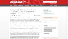 
							         Survey finds chronic pain sufferers unsatisfied with pain treatments ...								  
							    
