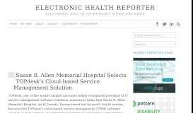 
							         Susan B. Allen Memorial Hospital Selects TOPdesk's Cloud-based ...								  
							    