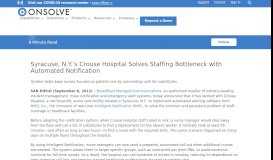 
							         Syracuse, N.Y.'s Crouse Hospital Solves Staffing Bottleneck with ...								  
							    