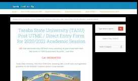 
							         Taraba State University Post UTME/ DE Form, 2018/2019 [updated]								  
							    