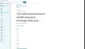 
							         TCS India Announcement - Health Insurance Coverage (HIS) and ...								  
							    