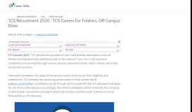 
							         TCS Recruitment 2019 : TCS Careers For Freshers, Off Campus Drive								  
							    