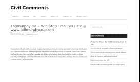 
							         Tellmurphyusa – Win $100 Free Gas Card @ www.tellmurphyusa.com								  
							    