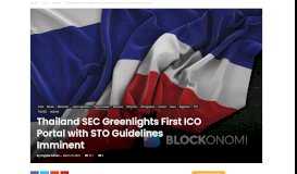 
							         Thailand SEC Greenlights First ICO Portal with STO ... - Cryptoe								  
							    
