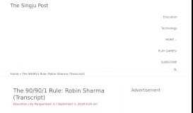 
							         The 90/90/1 Rule: Robin Sharma (Transcript) – The Singju Post								  
							    