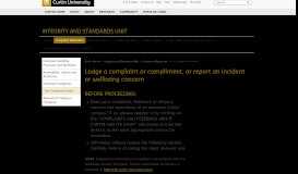 
							         The Complaints Portal - Integrity and Standards Unit - Curtin University								  
							    