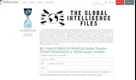 
							         The Global Intelligence Files - RE: High-[CYBERCOP MGMT$] Global ...								  
							    