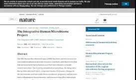 
							         The Integrative Human Microbiome Project | Nature								  
							    