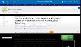 
							         The Natural Resource Management Planning Portal: Perspectives for ...								  
							    