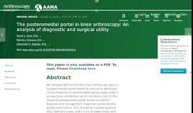 
							         The Posteromedial Portal in Knee Arthroscopy - Arthroscopy Journal								  
							    