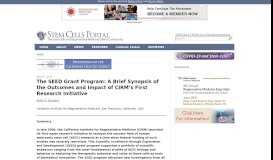 
							         The SEED Grant Program: A Brief Synopsis of the ... - Stem Cells Portal								  
							    