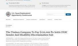 
							         The Timken Company To Pay $120,000 To Settle EEOC Gender And ...								  
							    