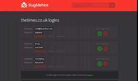 
							         thetimes.co.uk logins - BugMeNot								  
							    
