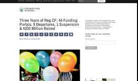 
							         Three Years of Reg CF: 44 Funding Portals, 9 Departures, 1 ...								  
							    