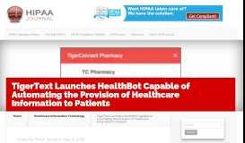 
							         TigerText Launches HealthBot Capable of Automating the Provision of ...								  
							    