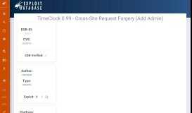 
							         TimeClock 0.99 - Cross-Site Request Forgery (Add Admin ...								  
							    