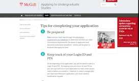 
							         Tips for completing your application: | Applying to ... - McGill University								  
							    